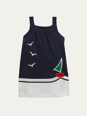 Florence Eiseman Girls Navy Knit Pique Embroidered Sailboat Dress